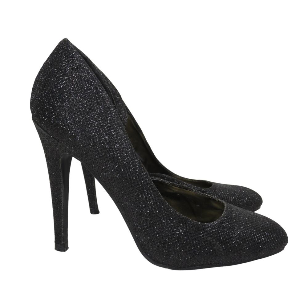 Qupid Black Sparkly Glitter Stiletto Pump Heels Size 7.5 - Picture 2 of 9